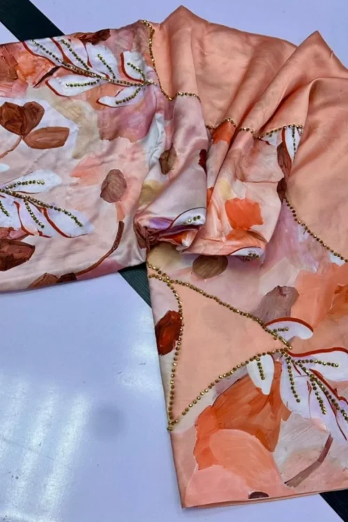 Flowery Brown Million Stones Silk – 7 Yard